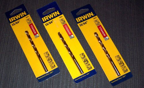 3 ea. Irwin 63915 15/64 Titanium Nitride Coated HSS Drill Bits