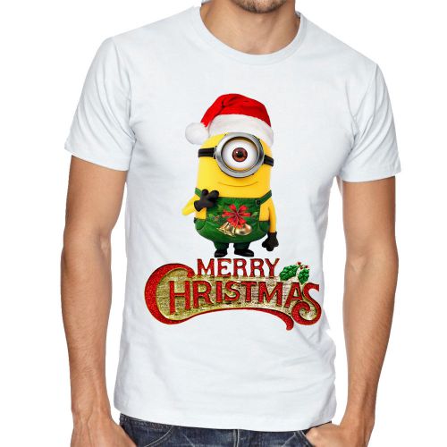 New Merry Christmas Funny Minion T-shirt White Minion Xmas GIF S,M,L,XL,XXL 1