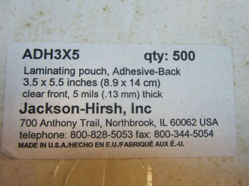 Jackson Hirsh 5 Mil 3.5 x 5.5 Hot Laminating Pouches Clear Adhesive Back ADH3X5