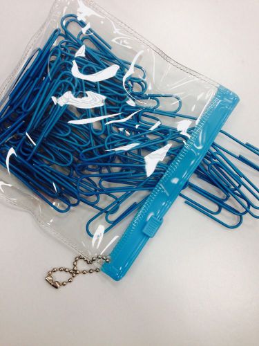 Over 50 X 48mm Paper Clips vinyl coated assorted, Planner, Business Large BLUE