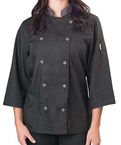 KNG Women&#039;s ? Sleeve Active Chef Coat, Black with Slate Accent, M
