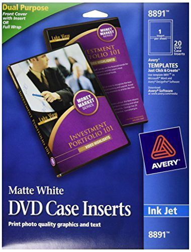New Avery DVD Case Inserts, Matte White, 20 Inserts (8891) Free Shipping