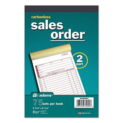 Adams Carbonless 2 Part Sales Order Forms, 5 Books/75 Sets Per Book