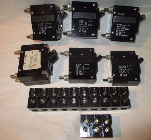 Heinemann, amf, kulka lot of 8 circuit breakers &amp; terminal blocks 15+20amp used for sale