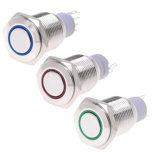 3*16mm 12V Led Angel Eye Push Button Metal Momentary Switch-GREEN+RED+BlUE