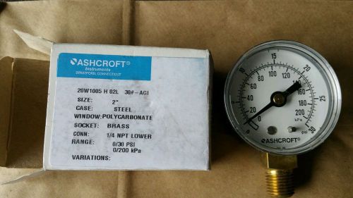 Ashcroft Pressure Gauge 20W1005 H02L  2&#034; 1/4 NPT Back 0/30psi - NEW IN BOX