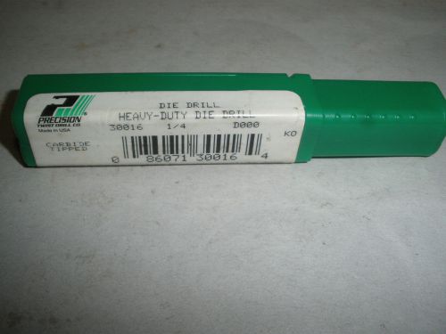 Precision Twist Drill 1/4&#034; Carbide tipped heavy duty die drill NOS USA made