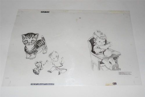 1950s 1954 Vintage GROSSET &amp; DUNLAP Baby &amp; Kitten Art VIEWFOIL TRANSPARENCY
