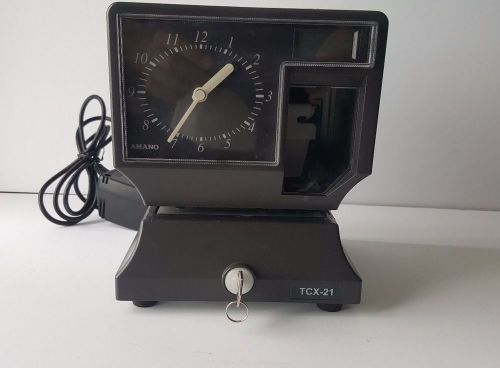 AMANO TCX-21 Electronic Time Clock Recorder Digital Analog With Key