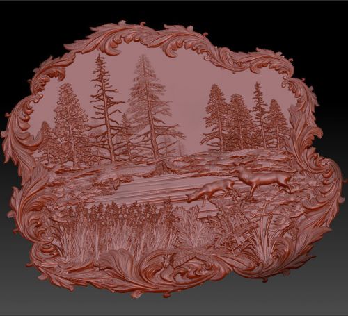 3d stl model for CNC Router mill -VECTRIC RLF Pano -Deer on a watering place