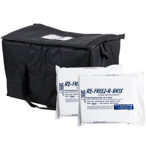 Soft sided 22&#034; x 13&#034; x 14&#034; black insulated nylon cooler bag and foam freeze pack for sale