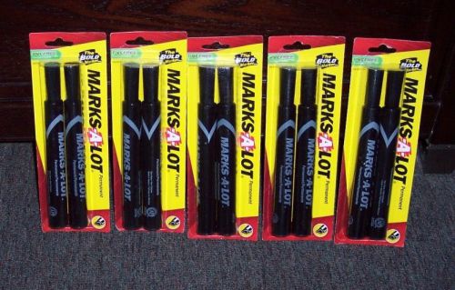 5 new 2 ct pkgs black marks-a-lot permanent markers - 10 large barrel markers for sale