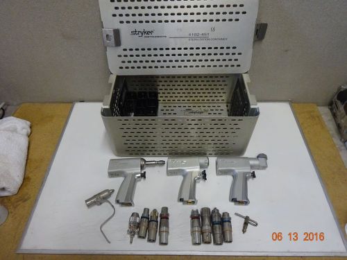 Stryker system 5 rotary handpieces w/ drilling &amp; reaming attachments &amp; case (#2) for sale