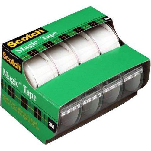 Scotch Magic Tape &amp; Refillable Dispenser 3/4&#034; X 300&#034; 1&#034; Core 4/pack