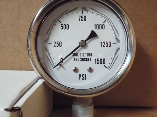 0-1500psi 4&#034; all stainless lower mount dry but fillable pressure gauge for sale