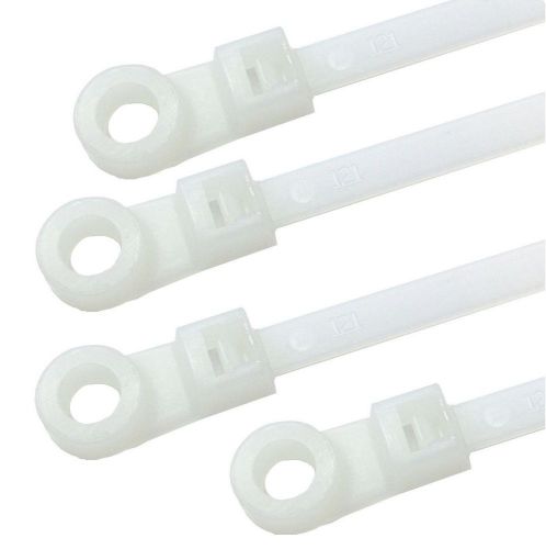 14&#034; Heavy Duty Mount Head Screw/Nail Mount Hole Cable Zip Wire Tie White 100 Pcs