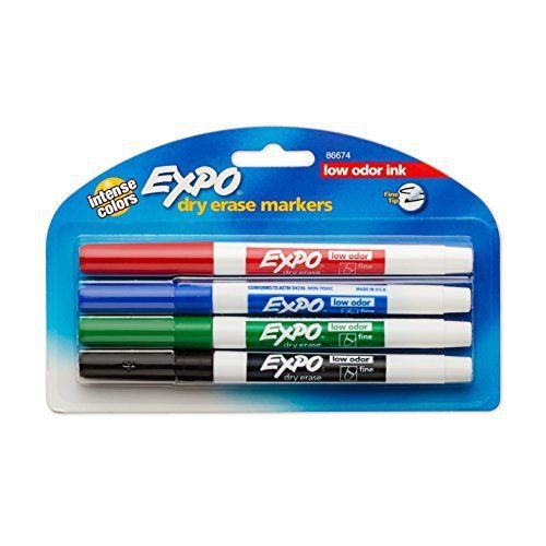 Expo Low-Odor Dry Erase Markers Fine Point 4-Pack Assorted Colors Expo