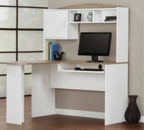 Corner l-shaped computer writing desk with hutch home office furniture white for sale