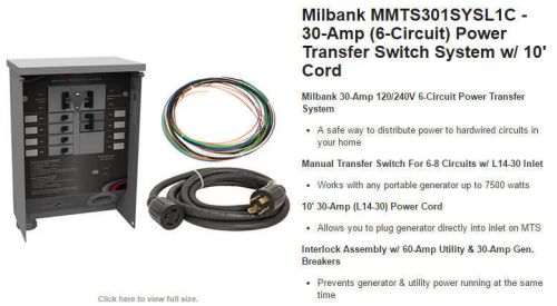 Milbank 30 amp 6 circuit transfer switch for sale