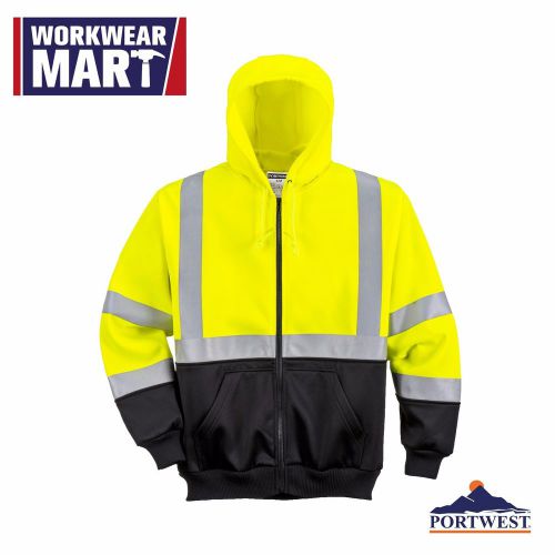 Hi vis hoodie sweatshirt zipped class 3, high visibility safety reflective ub315 for sale