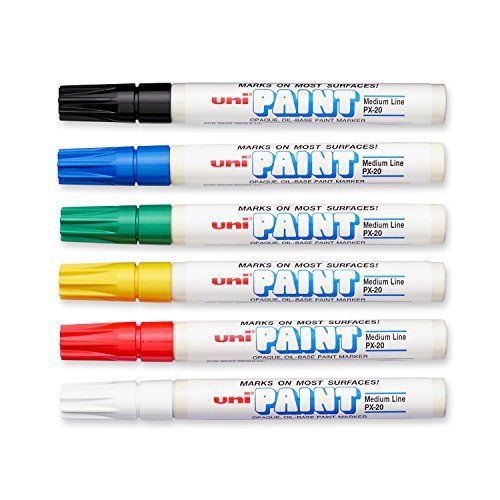 Uni-Paint PX-20 Oil-Based Paint Marker, Medium Point, Assorted Colors, 6-Count
