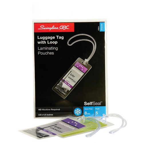 Laminating sheets, luggage tags with loops, 8 mils, 2.88&#034; x 4.63&#034;, pack of 5 for sale