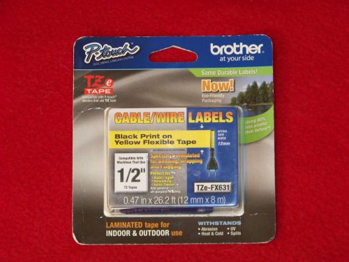 Brother laminated flexible id 1/2 inch tape black on yellow tzefx631cs for sale