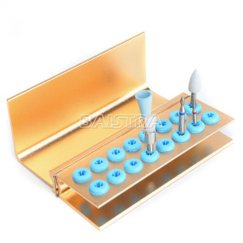 2 Kits 16 holes Dental Bur Block Holder with silicon Golden Brand new CA