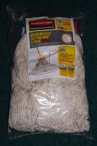 New in package rubbermaid 3 pack maximizer cotton mop head refill for sale