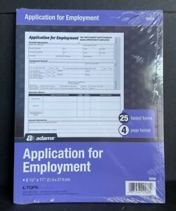 ADAMS APPLICATION EMPLOYMENT 25 FORMS 9288 8 1/2&#034; X 11&#034; 4page form NEW