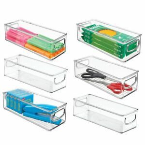 mDesign Plastic Stackable Home Office Storage Organizer, 10&#034; Long, 6 Pack, Clear