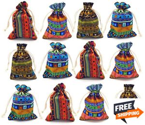 12Pc Jewelry Coin Pouches Drawstring Gift Bag Party Accessory Cotton Sachet
