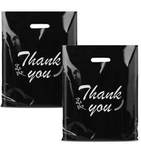 iPacky Plastic Thank You Bags for Business Reusable Black Shopping Bags for B...