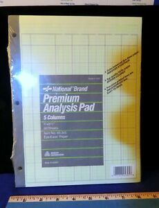 NATIONAL Brand Analysis Pad, 5 Columns, Green Paper, 11 x 8.5&#034; 50 Sheets 45-305