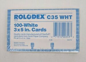NEW 100 Rolodex White C-35 WHT Rotary File Refill Cards 3&#034; X 5&#034; Blank Unruled