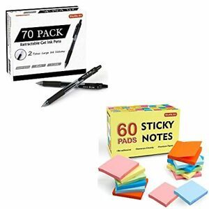 School &amp; Work Supplies Bundle, 70 Pack Black Retractable Gel Pens + 60 Pads