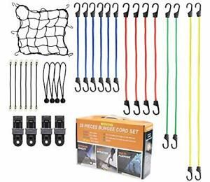 Seamander Bungee Cords With Hooks, 29pc Set, Canopy Ties, Tarp Clips &amp; Ball Bung
