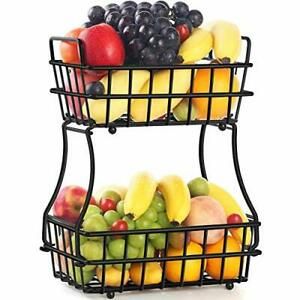 TomCare 2-Tier Fruit Basket Metal Fruit Bowl Bread Baskets Detachable Fruit H...