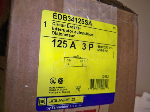 Square D EDB34125SA 3p 125amp shunt trip circuit breaker New! warranty EDB34125