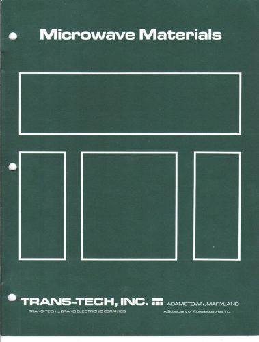 Microwave Materials Short Form Catalog by Trans-Tech Inc.-1992