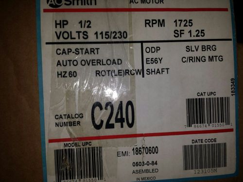 A.o. smith century c240 electric motor, 1/2 hp, 1725 rpm, 1 ph, new in box for sale