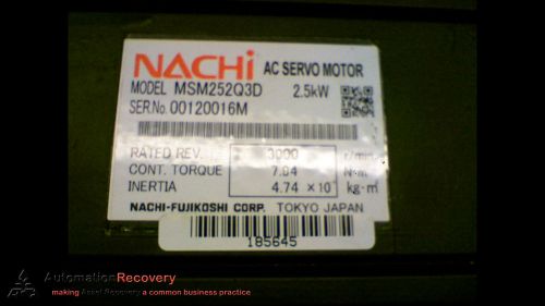 Nachi msm252q3d ac servo motor rated rev. 3000 rpm cont. torque 7.94 for sale