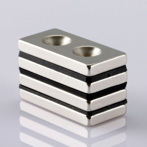 4pcs N35 40 x 20 x 5mm Strong Rare Earth Neodymium Block Magnet 2 Holes 5mm