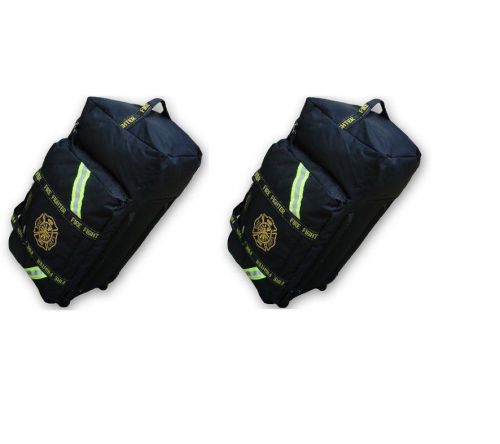 Two rolling firefighter turnout gear step in fire bags first responder w/ wheels for sale