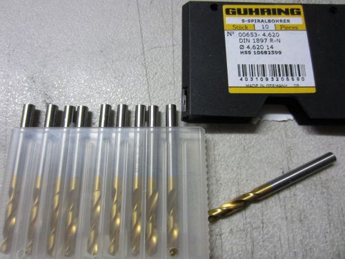10 new GUHRING 00653-4.620mm #14 HSS Stub Machine Length TiN Coated Twist Drills