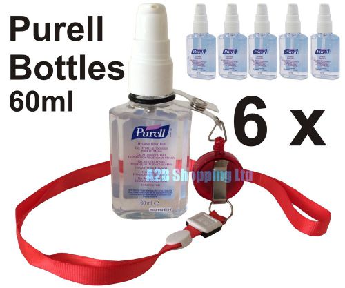 6 x bottles purell hand sanitiser rub gel 60ml travel pump bag pocket size nhs * for sale