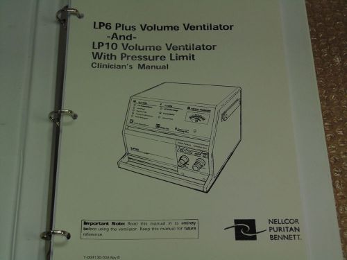 LP6 Plus &amp; LP10 Volume Ventilator W/ Pressure Limit Clinicians Manual