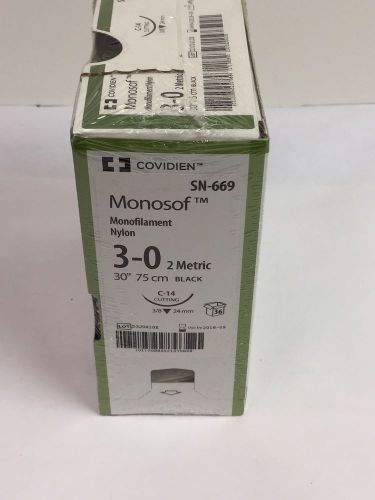 Covidien SN-669 Monosof Monofilament Nylon C-14 Cutting 3-0 30” Black 3dz