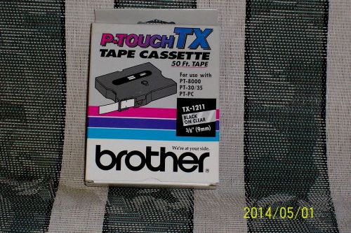 BROTHER P-TOUCH TX 1211 BLACK ON CLEAR TAPE 3/8&#034; (9mm) NIB