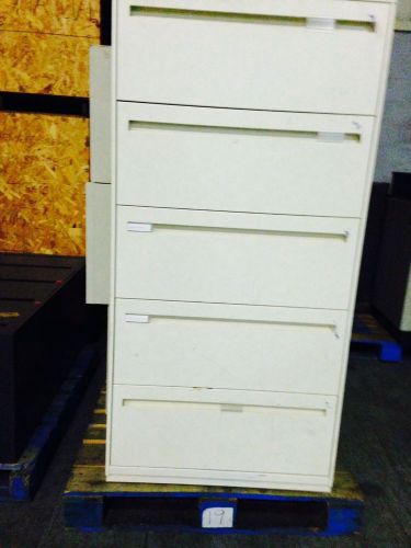 HON 5 drawer Beige lateral file cabinet 30 &#034; wide.  High quality, little used